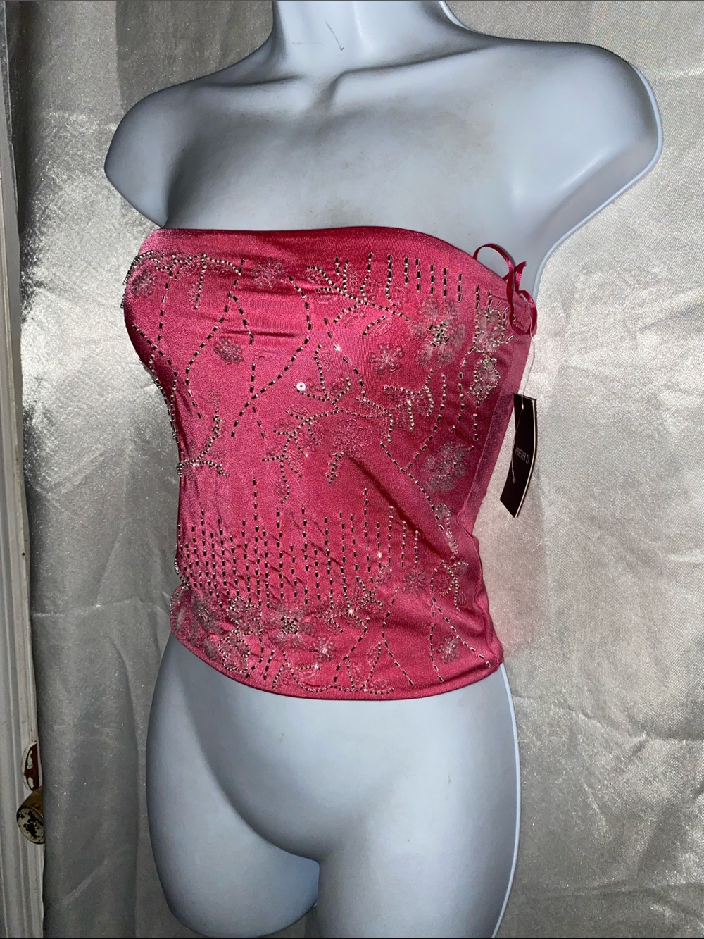 Y2K-style Forever 21 Pink Beaded Strapless Tube Top